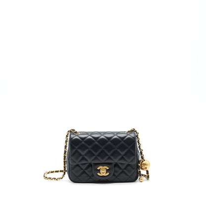 Chanel 22C Pearl Crush Mini Square Flap Bag Lambskin Black