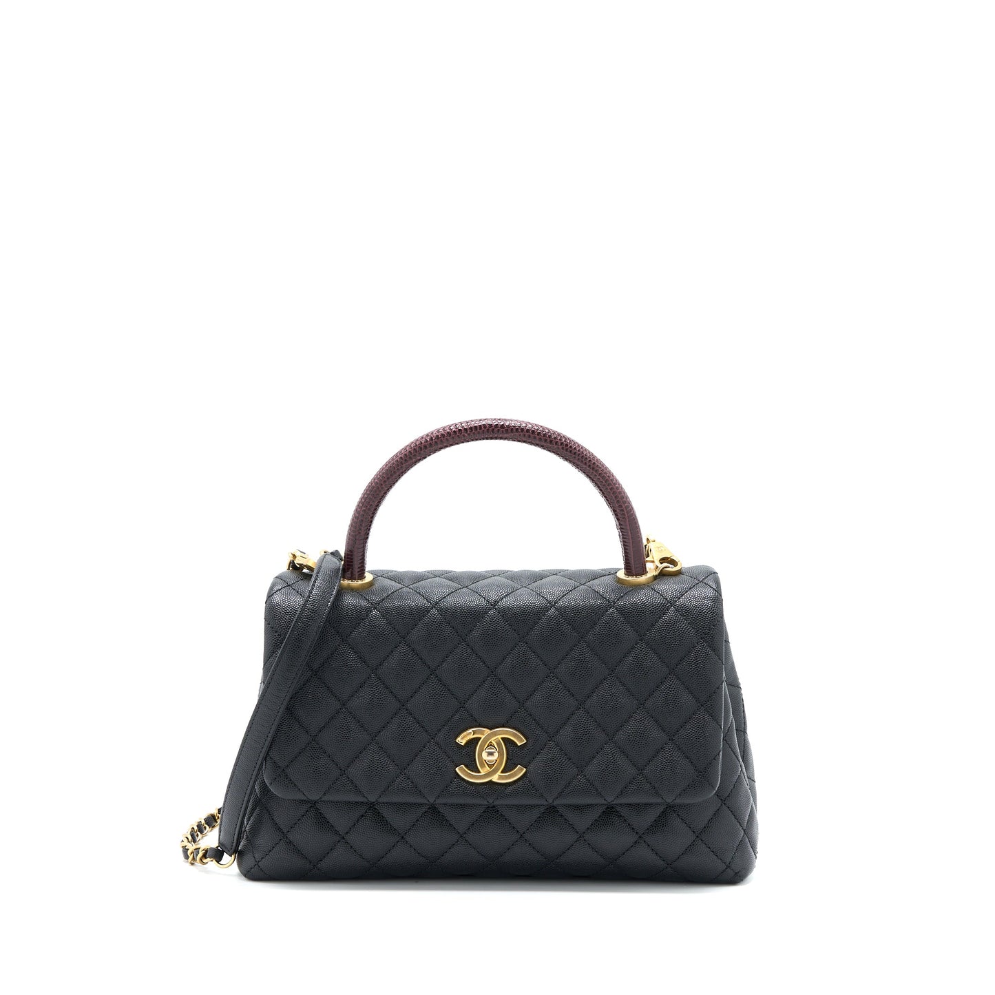 Chanel Medium Coco Handle Caviar with Lizard Handle Black Brushed