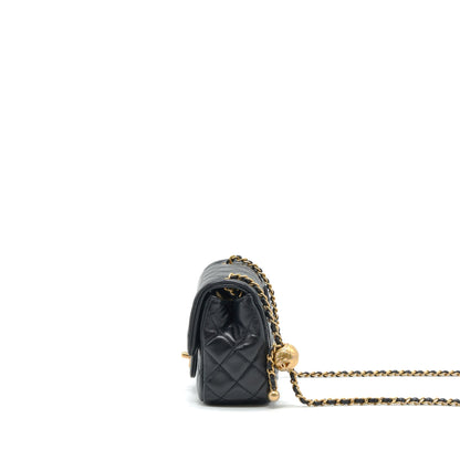 Chanel 22C Pearl Crush Mini Square Flap Bag Lambskin Black