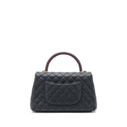 Chanel Medium Coco Handle Caviar with Lizard Handle Black Brushed