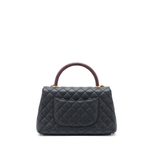 Chanel Medium Coco Handle Caviar with Lizard Handle Black Brushed
