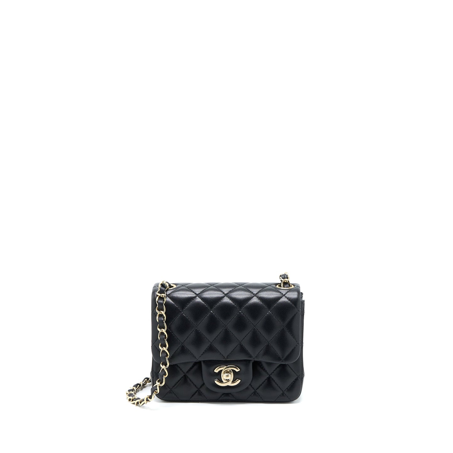 Chanel Classic Mini Square Flap Bag Lambskin Black L (Microchip)