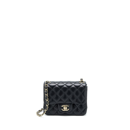 Chanel Classic Mini Square Flap Bag Lambskin Black L (Microchip)