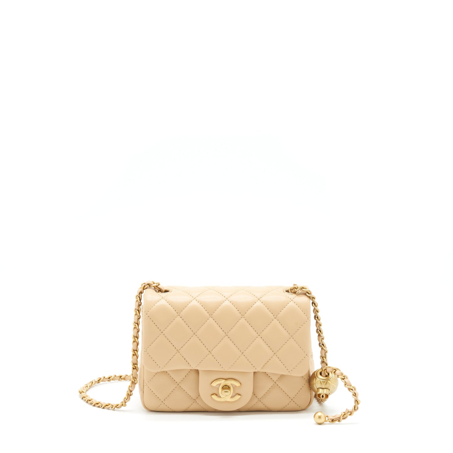Chanel 22C Pearl Crush Mini Square Flap Bag Lambskin Beige