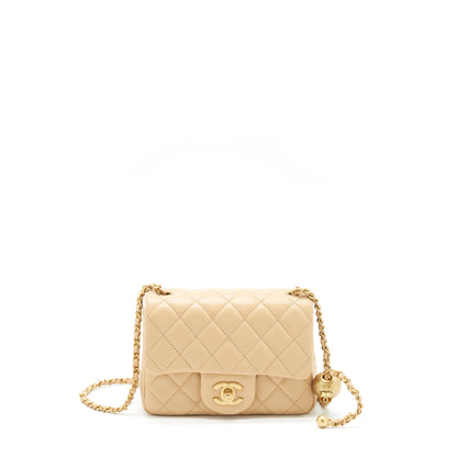 Chanel 22C Pearl Crush Mini Square Flap Bag Lambskin Beige