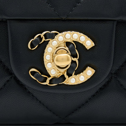 Chanel 21A Quilted Detailed Logo Flap Bag Lambskin Black  (Microchip)