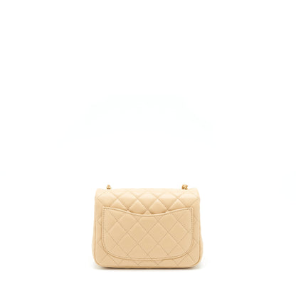 Chanel 22C Pearl Crush Mini Square Flap Bag Lambskin Beige