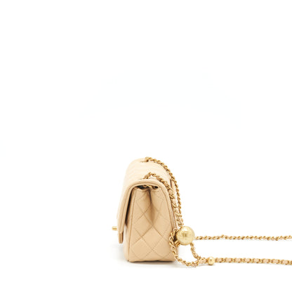Chanel 22C Pearl Crush Mini Square Flap Bag Lambskin Beige