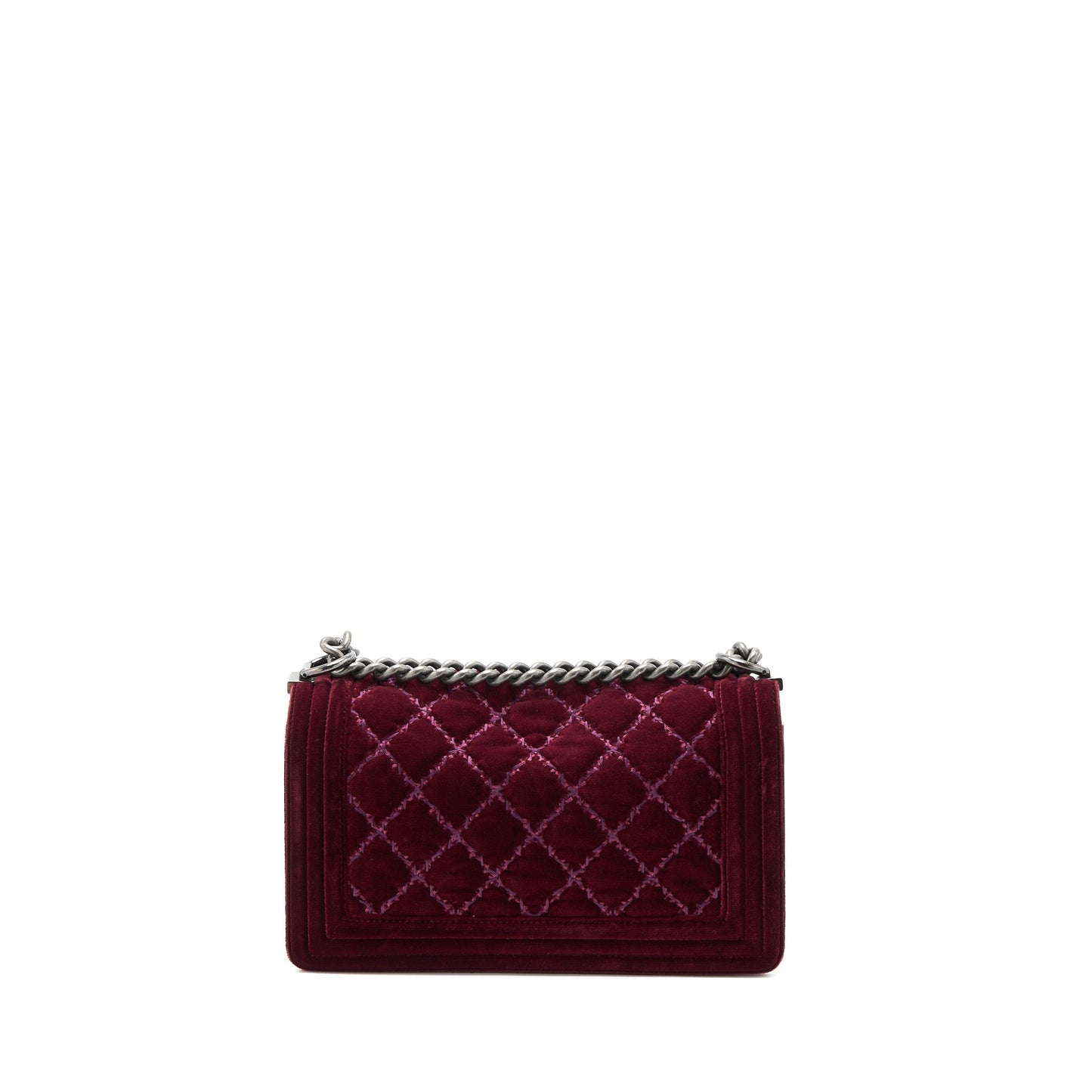Chanel Medium Boy Bag Velvet Dark Red Ruthenium