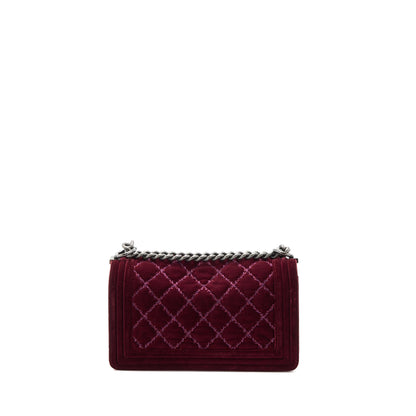 Chanel Medium Boy Bag Velvet Dark Red Ruthenium