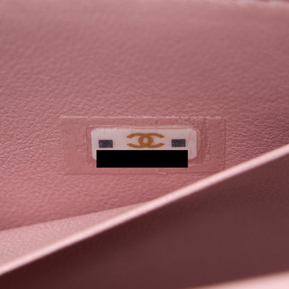 Chanel 22B Flap Bag Enamel/CC Logo Top Handle Lambskin NJ523 Light Pink Brushed