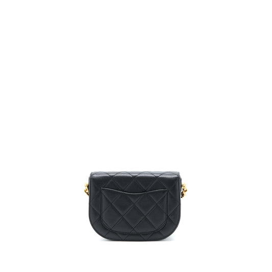 Chanel 22B Round Messenger Bag Grained Calfskin Black Brushed  (Microchip)