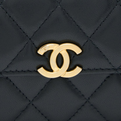 Chanel 22B Flap Bag Enamel/CC Logo Top Handle Lambskin Black Brushed