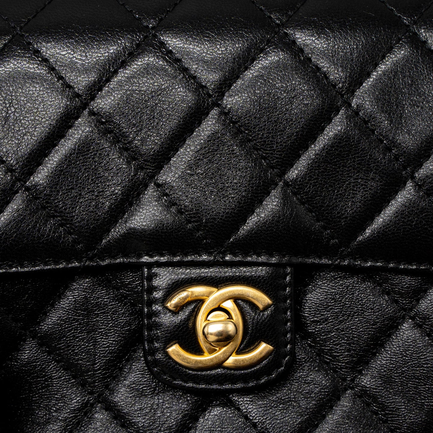 Chanel 22K Retro New Classic Square Mini Flap Bag Goatskin Black Brushed  (Microchip)