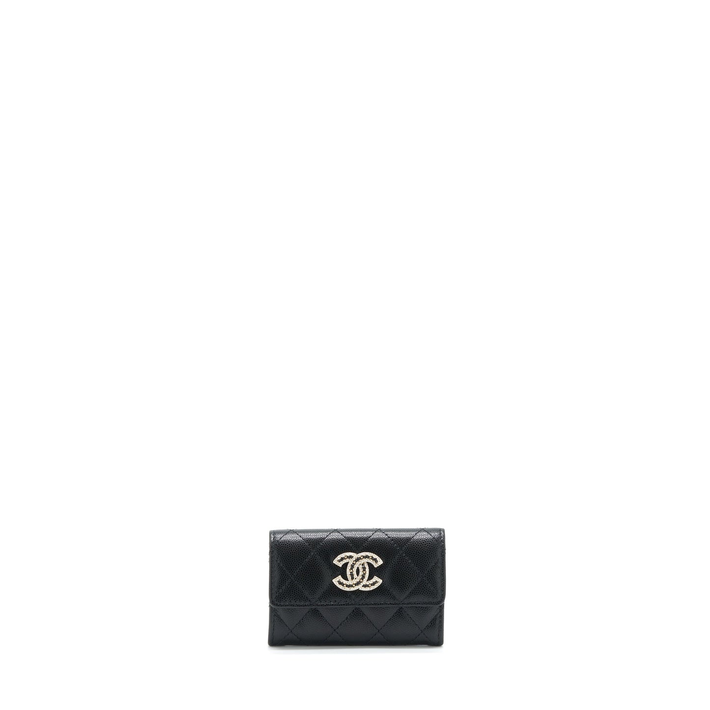 Chanel 22S Detailed Logo Mini Flap Card Holder Caviar Black L