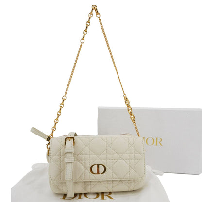 CHRISTIAN DIOR Caro Supple Cannage Calfskin Leather Chain Shoulder Bag Ivory