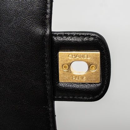 Chanel 22K Retro New Classic Square Mini Flap Bag Goatskin Black Brushed  (Microchip)