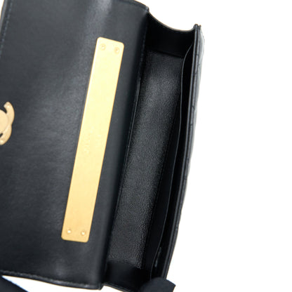 Chanel 22B Flap Bag Enamel/CC Logo Top Handle Lambskin Black Brushed