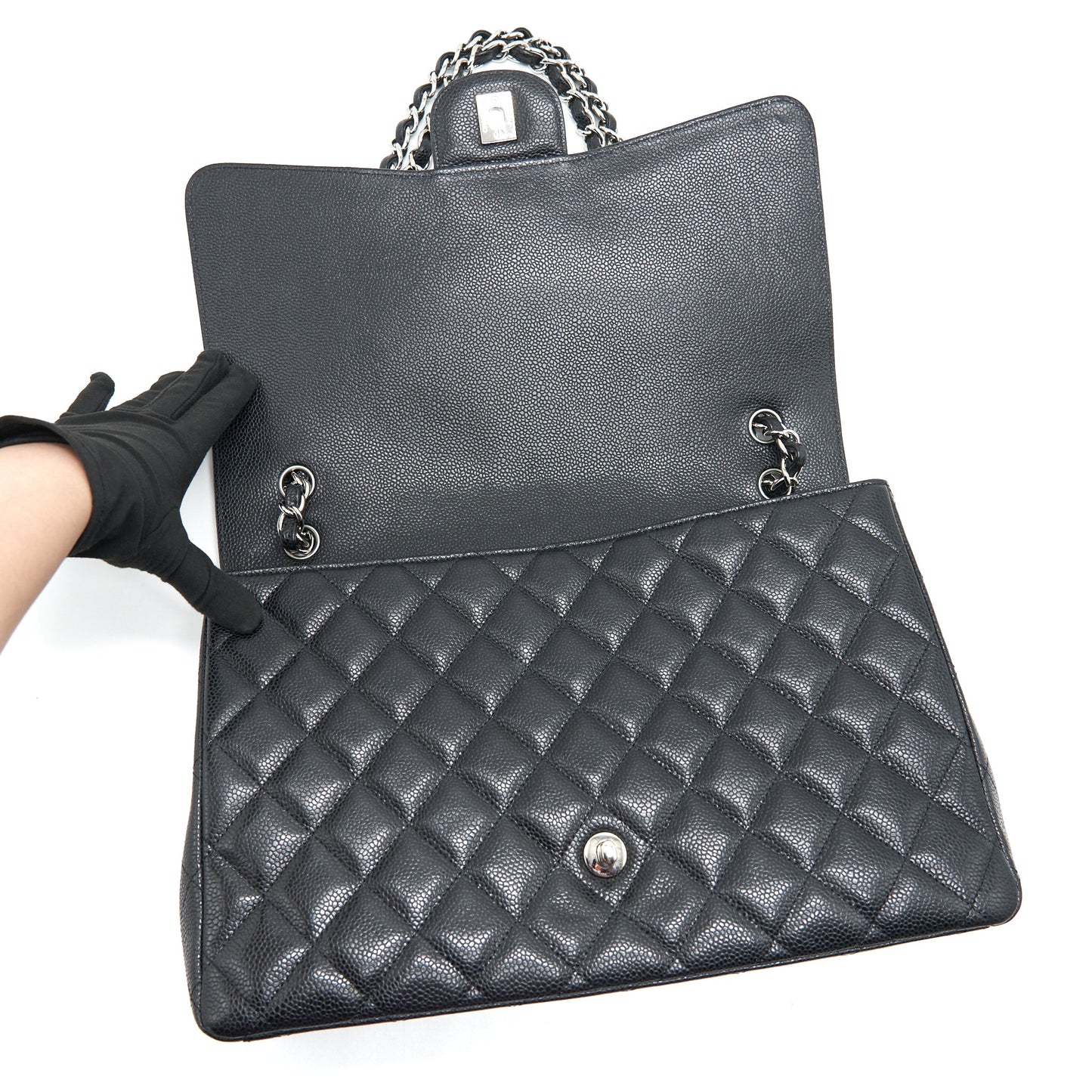 CHANEL CAVIER CLASSIC MAXI SINGLE FLAP BAG BLACK