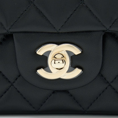 Chanel 22A Top Handle Mini Rectangular Flap Bag Lambskin Black  (Microchip)