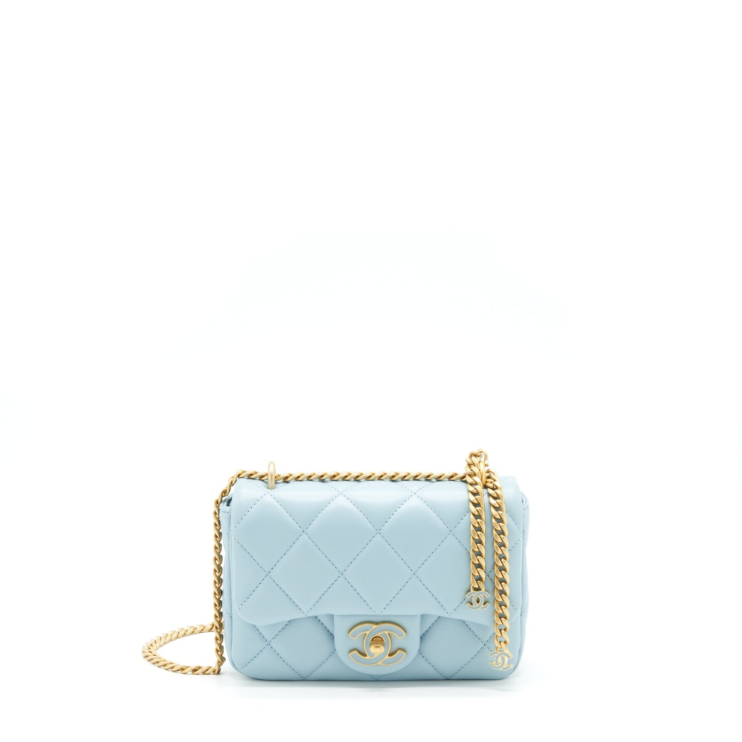 Chanel 22P Seasonal Mini Square Flap Bag Lambskin Light Blue