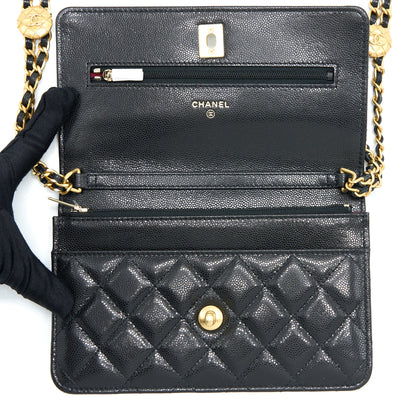 Chanel 22A Twist your button Wallet On Chain Caviar Black  (Microchip)