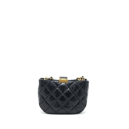Chanel Quilted Hobo Crossbody Bag Lambskin Black Brushed  (Microchip)