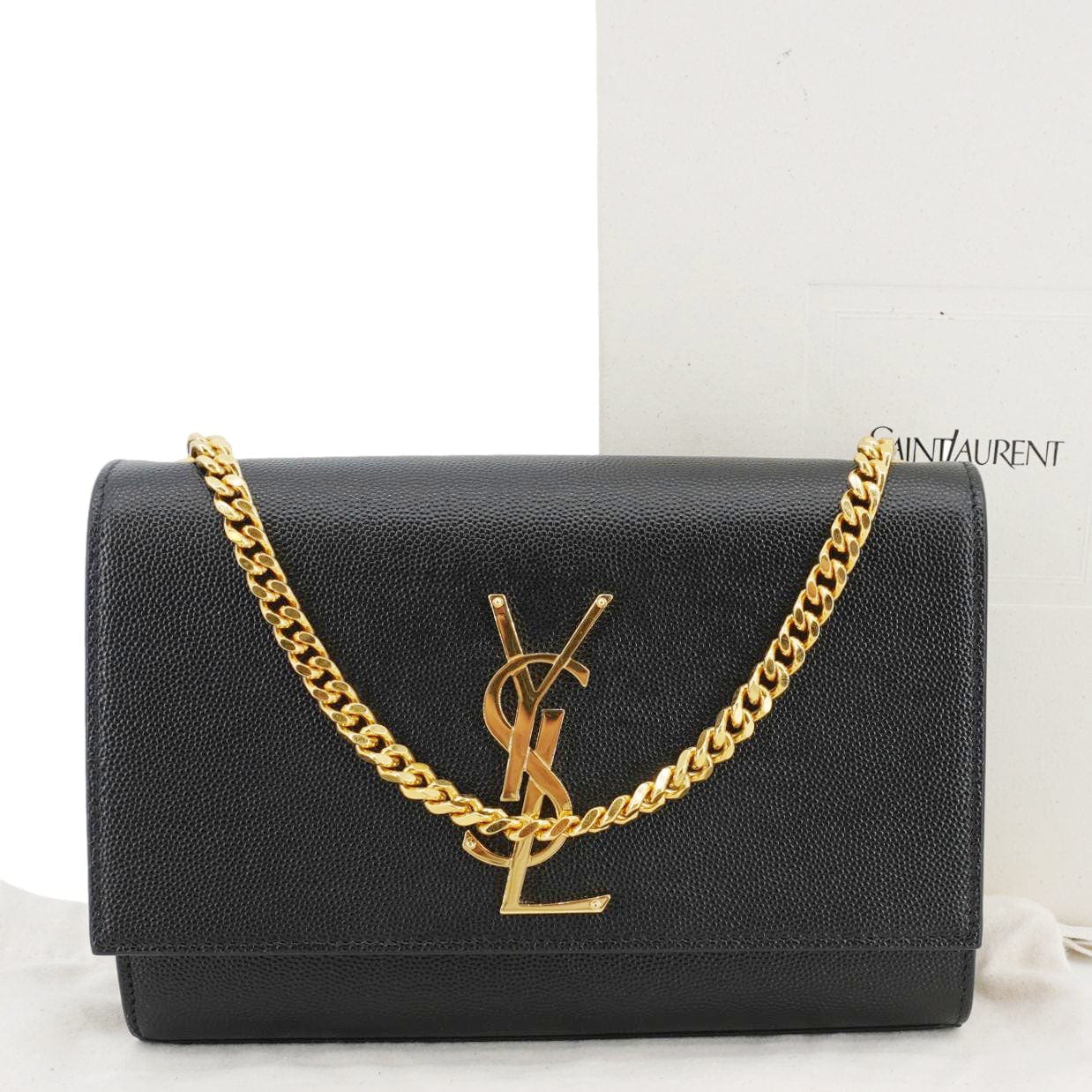 YVES SAINT LAURENT Kate Grain De Poudre Leather Chain Crossbody Bag Black