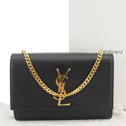 YVES SAINT LAURENT Kate Grain De Poudre Leather Chain Crossbody Bag Black