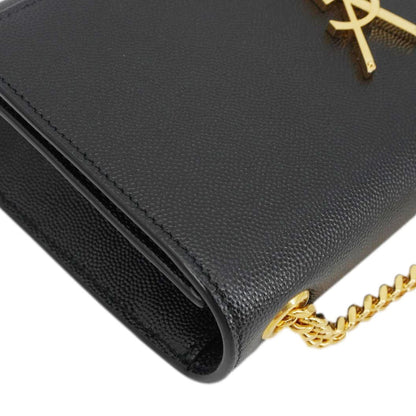 YVES SAINT LAURENT Kate Grain De Poudre Leather Chain Crossbody Bag Black
