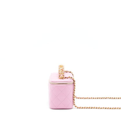 Chanel 22S Letter Top Handle Long Vanity With Chain Caviar NH622 Pink