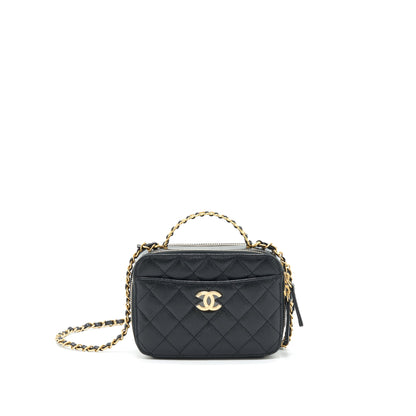 Chanel 22S Letter Top Handle Small Vanity Case Caviar Black Brushed