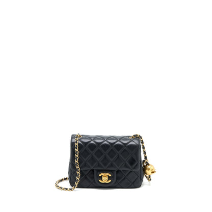 Chanel Pearl Crush Mini Square Flap Bag Lambskin Black  (Microchip)