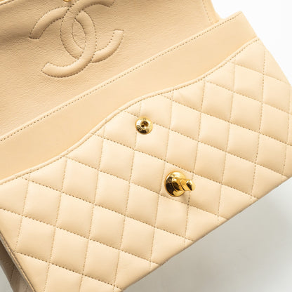 Chanel Medium Classic Double Flat Bag Lambskin Beige