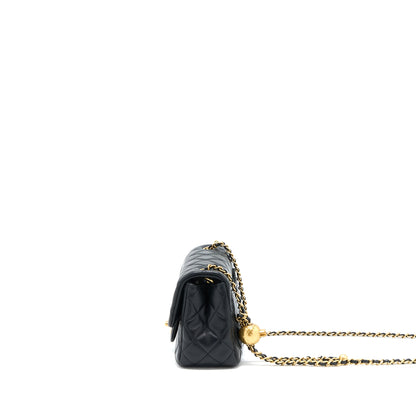 Chanel Pearl Crush Mini Square Flap Bag Lambskin Black  (Microchip)