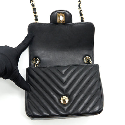 Chanel Mini Square Chevron Flap Bag Black L