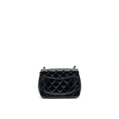 CHANEL MINI SQUARE FLAP BAG QUILTED PATENT LEATHER BLACK