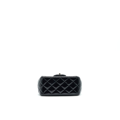 CHANEL MINI SQUARE FLAP BAG QUILTED PATENT LEATHER BLACK