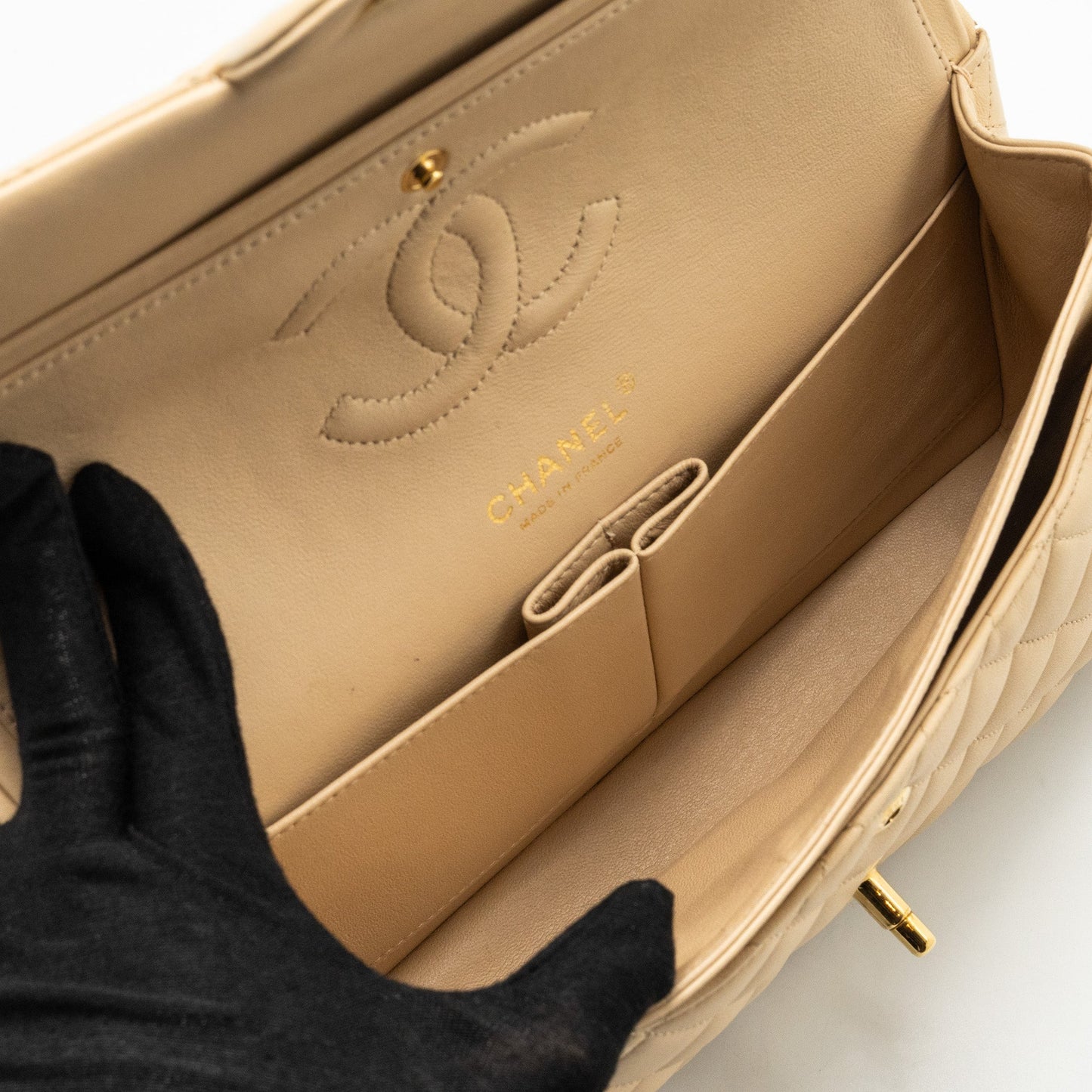 Chanel Medium Classic Double Flat Bag Lambskin Beige