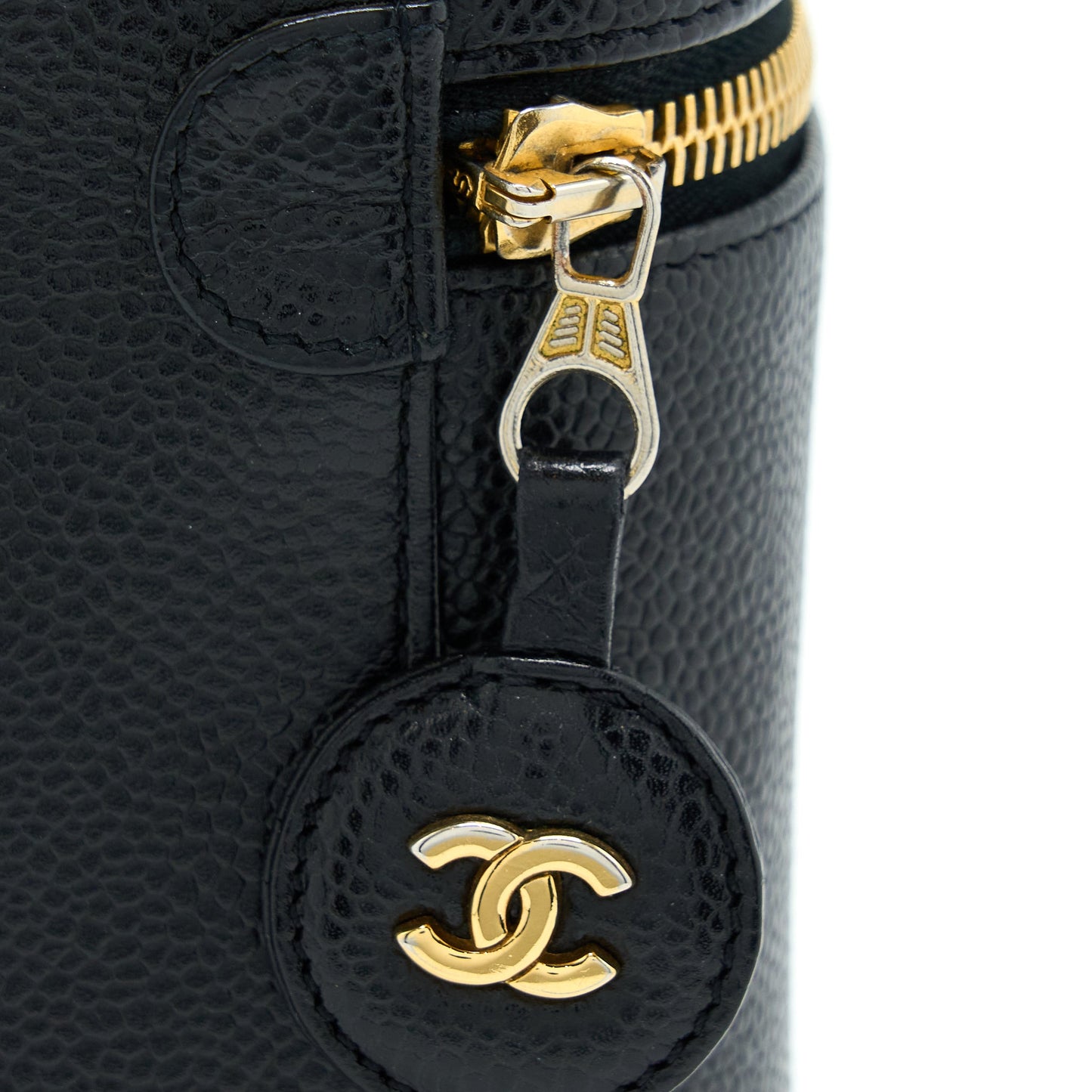 Chanel Vintage Vertical CC Logo Cosmetic Vanity Caviar Black