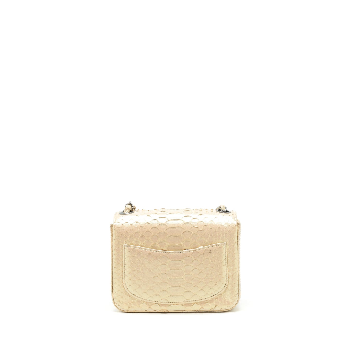 Chanel Mini Square Flap Bag Python Iridescent Light Beige