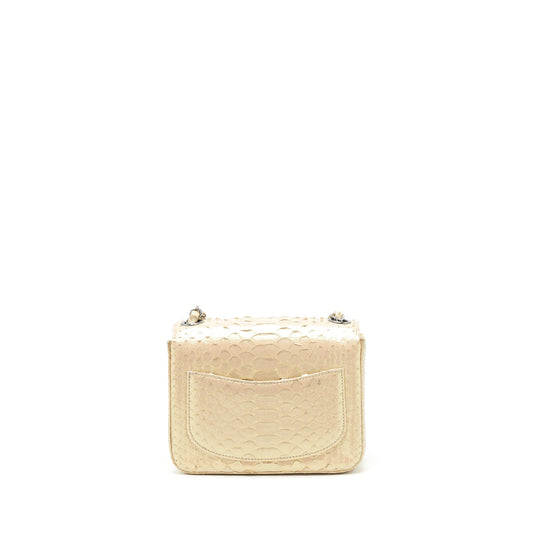 Chanel Mini Square Flap Bag Python Iridescent Light Beige