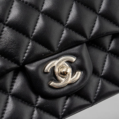 Chanel 23K Leather Chain Top Handle Mini Rectangular Flap Bag Lambskin Black L (microchip)