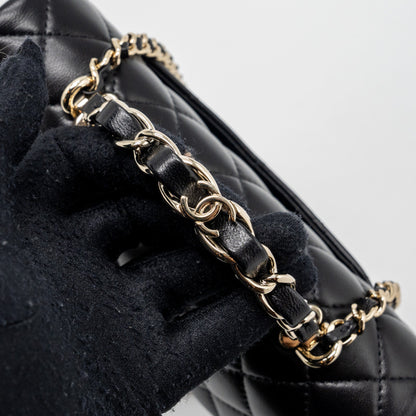 Chanel 23K Leather Chain Top Handle Mini Rectangular Flap Bag Lambskin Black L (microchip)