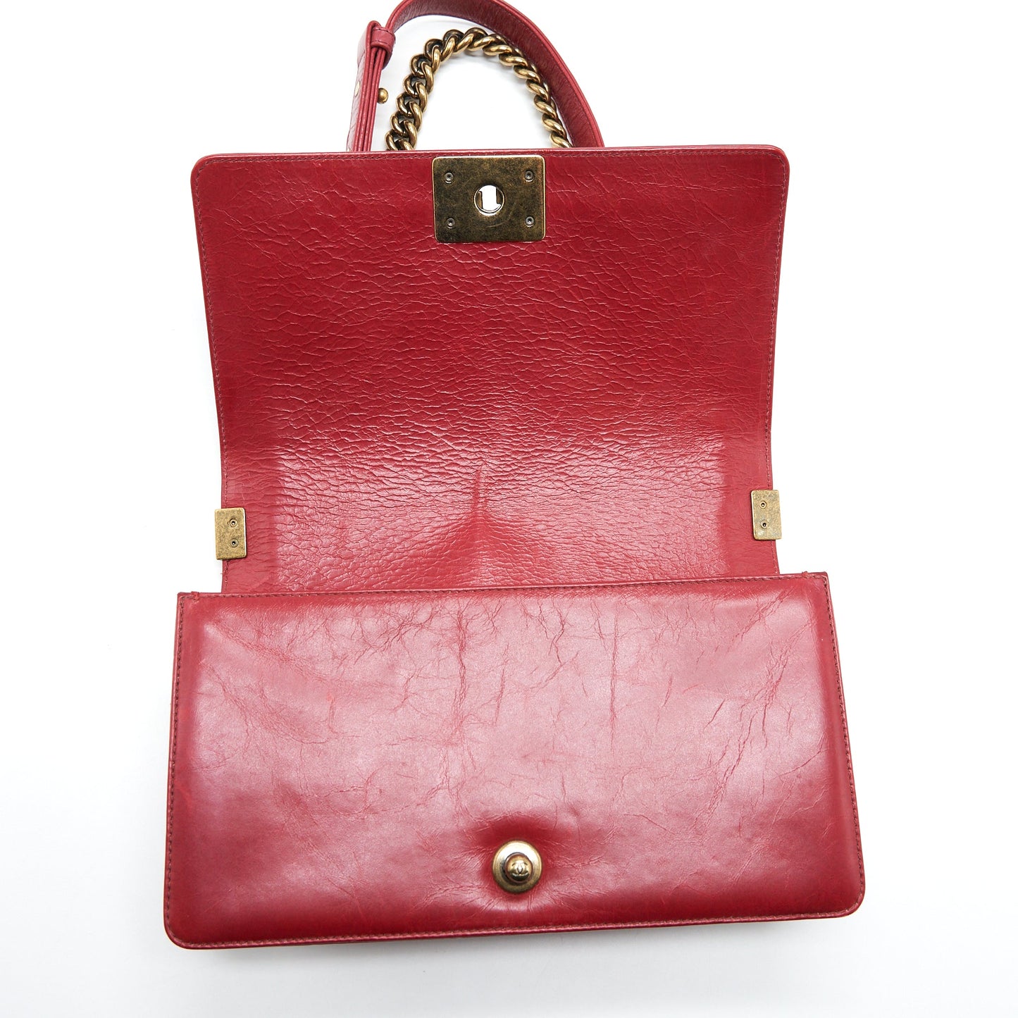 Chanel Medium Boy Bag Aged Calfskin Red With Ruthenium