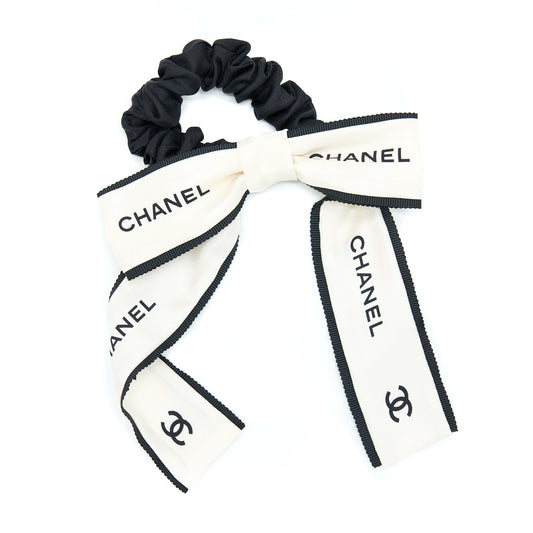 Chanel 22B Hair Tie Silk Twill Ecru/Black