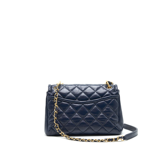 Chanel Quilted Flap Bag Navy with Brushed