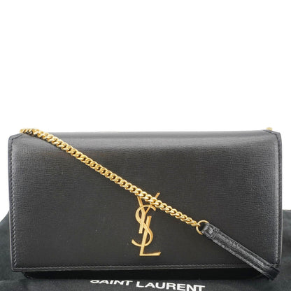 YVES SAINT LAURENT Cassandre Phone Holder Leather Shoulder Bag Black