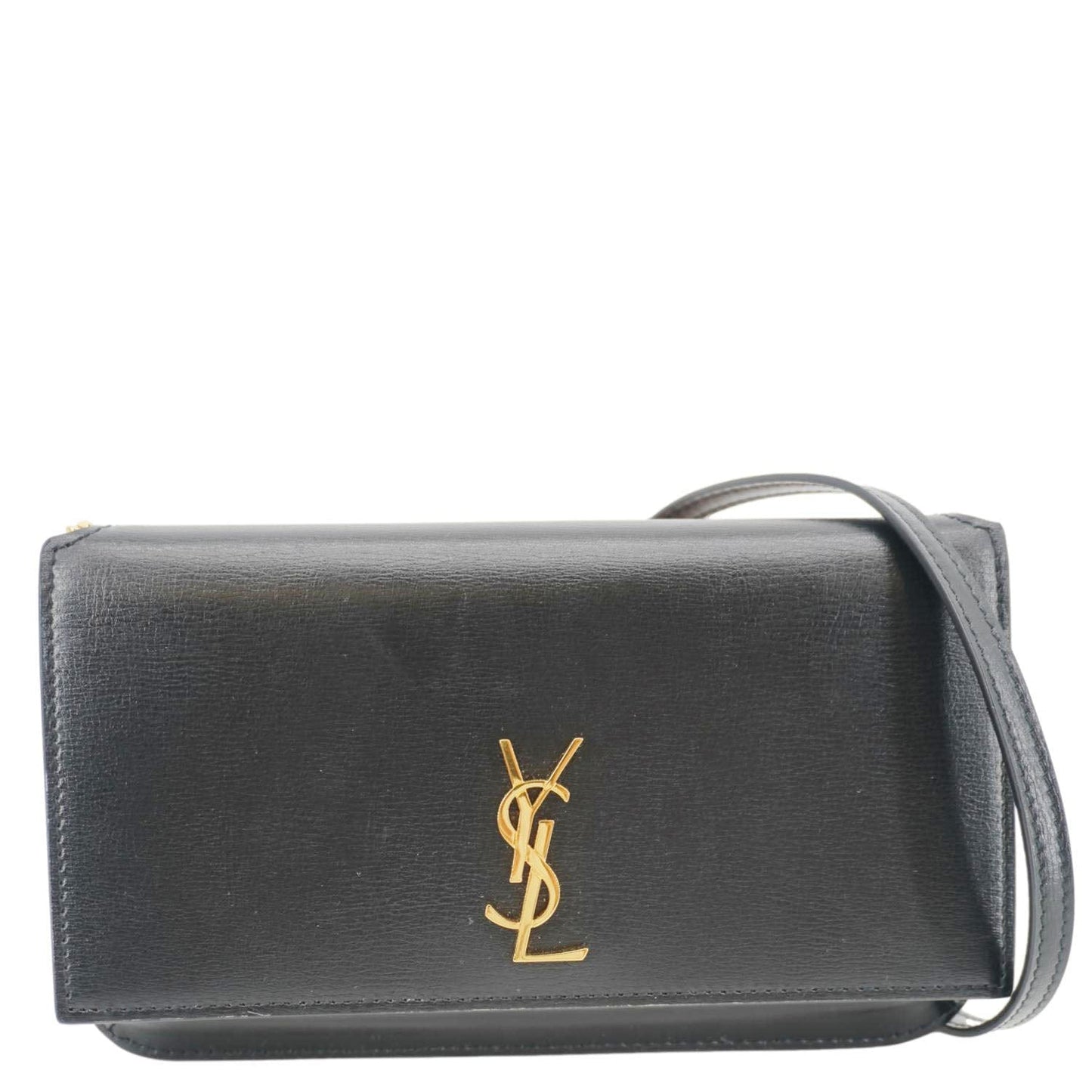 YVES SAINT LAURENT Cassandre Phone Holder Leather Shoulder Bag Black