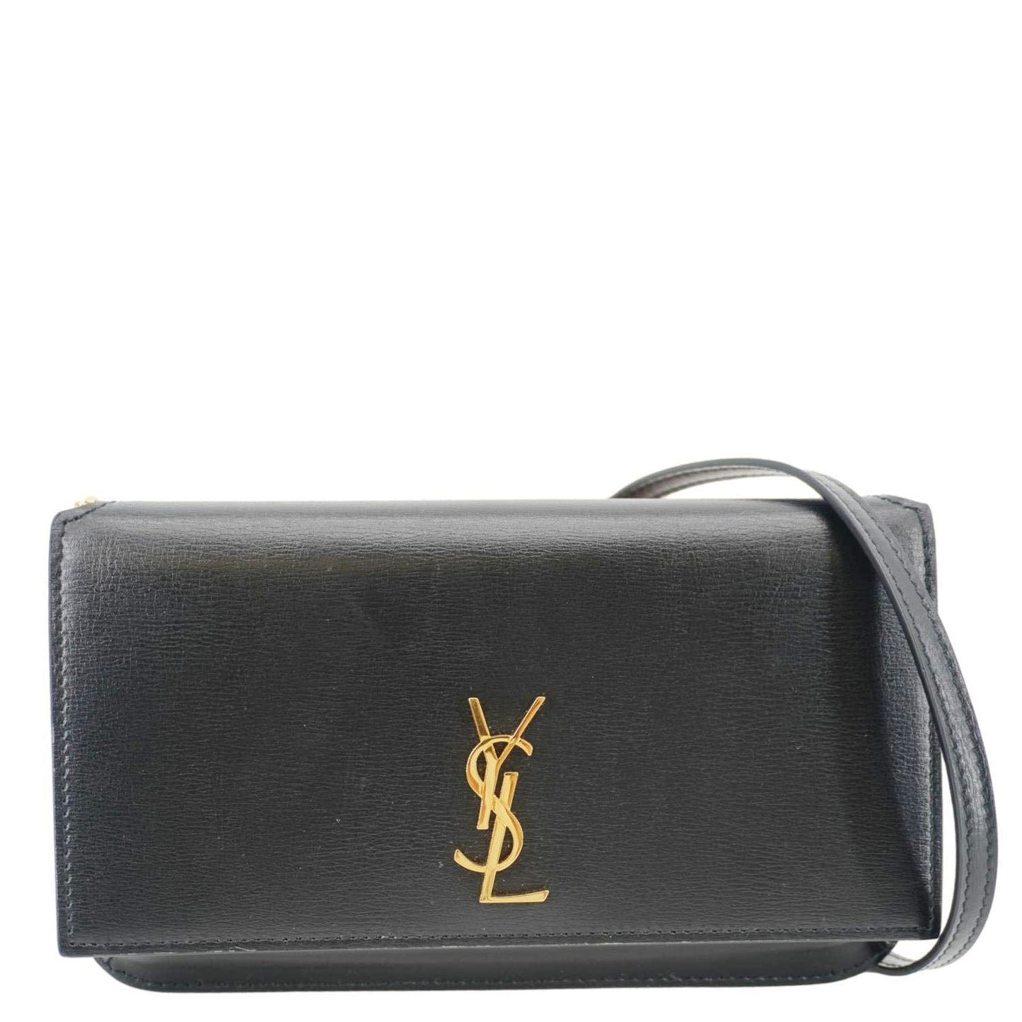 YVES SAINT LAURENT Cassandre Phone Holder Leather Shoulder Bag Black